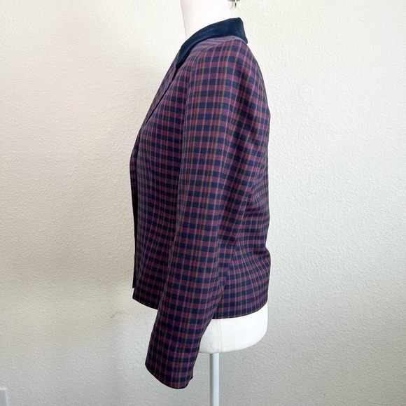 Pendleton Vintage Wool Burgundy Plaid Velvet Collar Button Blazer Jacket 8P - Picture 3 of 8